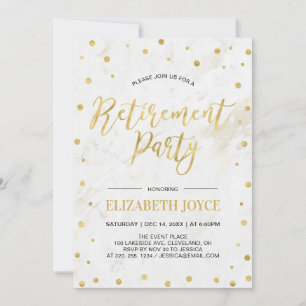 Guldconfetti & Marmor Modern Pensionärsfest Inbjudningar