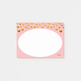 Guldconfetti på rosa post-it block