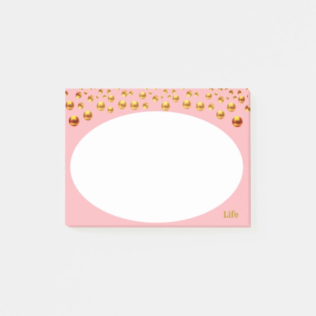 Guldconfetti på rosa post-it block (Framsida)