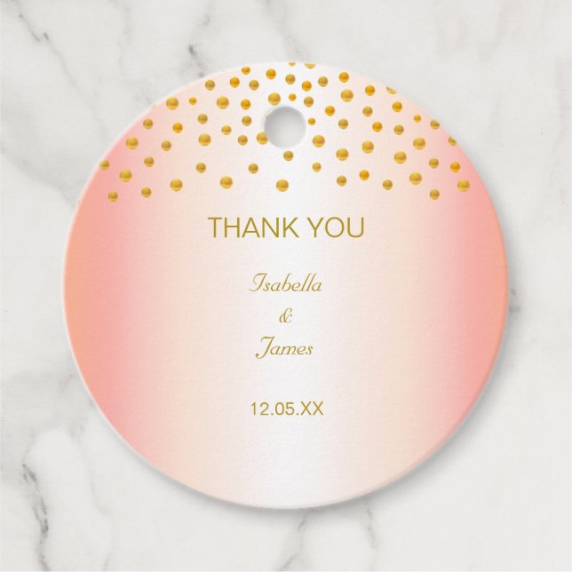 Guldconfetti på rose gold gåvor etiketter (Framsida)