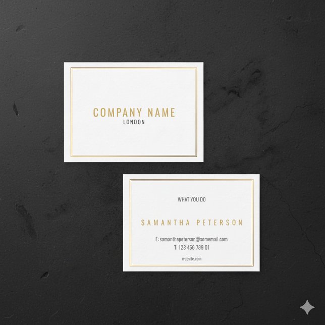 Guldeffekt, guldkant visitkort (White business card with gold frame.)