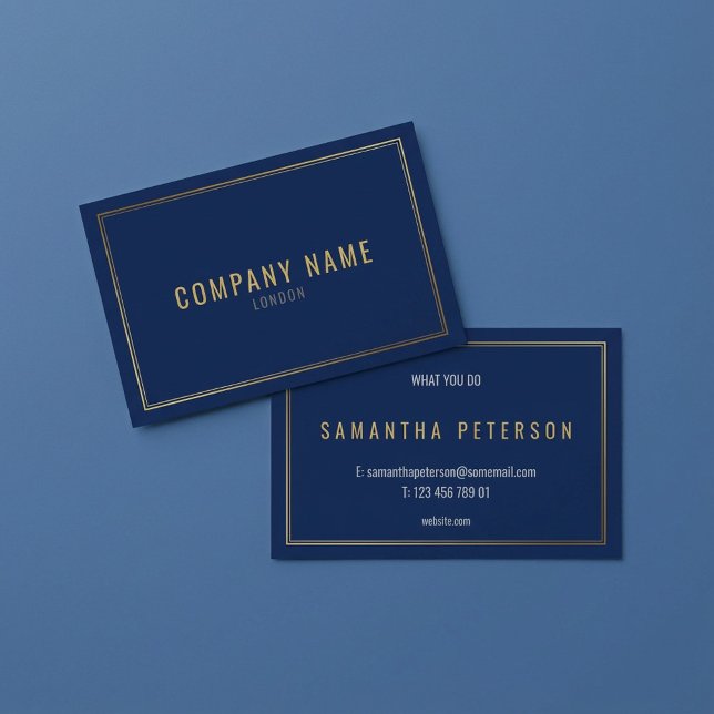 Guldeffekt kant, blå bakgrund professionell visitkort (Gold effect border, blue background professional business card.)