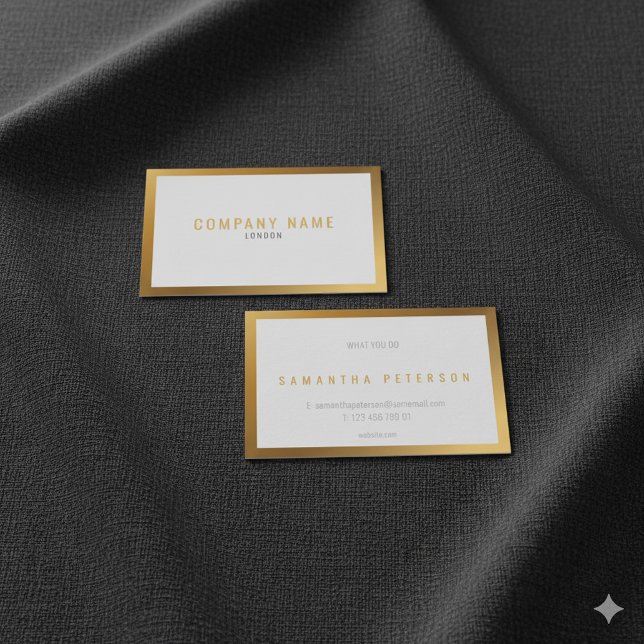 Guldeffekt, tjock guldbord, fet text visitkort (Gold effect, thick gold border, bold text business card.)