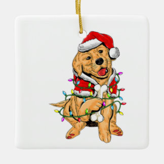 Gulden labrador - klämma christmas-ljus julgransprydnad keramik