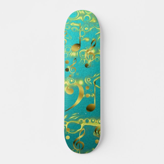 Gulden musik noter i mynt skateboard bräda 20,5 cm (Framsida)