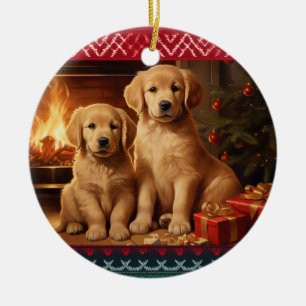 Gulden Retriever-valpar - jul Julgransprydnad Keramik