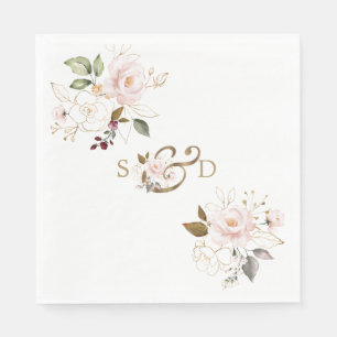Guldet -blommor, Monogram Bröllop Pappersservett