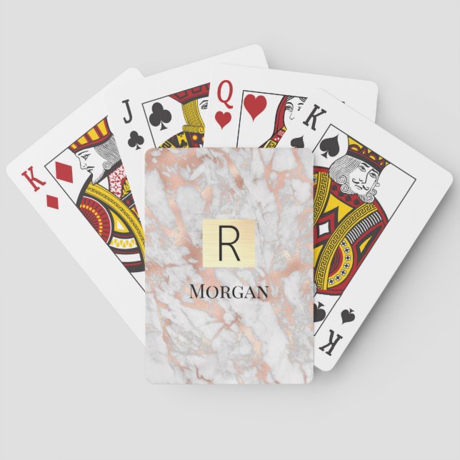 Guldet och Ro Marble Guld Box, Namn och Monogram Casinokort (Baksidan)