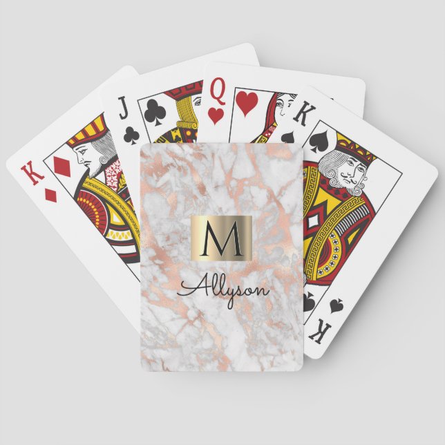 Guldet och Ro Marble Guld Box, Namn och Monogram Casinokort (Baksidan)