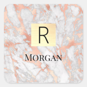 Guldet och Ro Marble Guld Box, Namn och Monogram Fyrkantigt Klistermärke