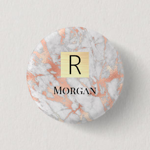 Guldet och Ro Marble Guld Box, Namn och Monogram Knapp
