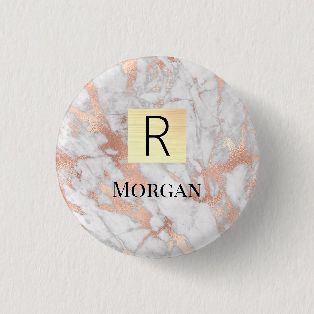 Guldet och Ro Marble Guld Box, Namn och Monogram Knapp (Framsida)