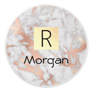 Guldet och Ro Marble Guld Box, Namn och Monogram Knopp