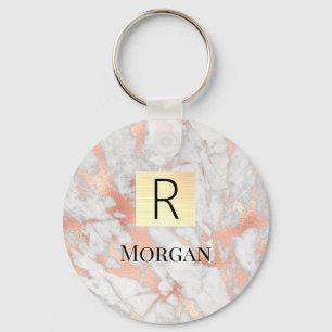 Guldet och Ro Marble Guld Box, Namn och Monogram Nyckelring