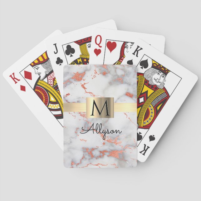 Guldet/Ro Marble Guld Box, Namn/Monogram VS4 Casinokort (Baksidan)