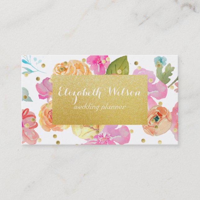 guldetikett och konfekt på vattenblommor visitkort (Framsida)