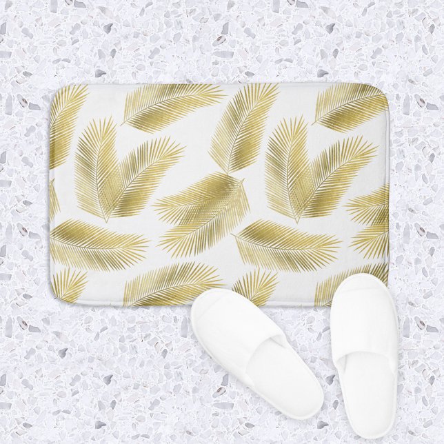 Guldfabel Handflatan Löv Mönster Badrumsmatta (Gold Palm Leaves Bath Mat)