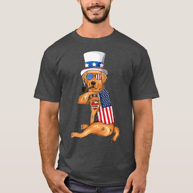 Guldfångare hund Merica 4:e July usa T Shirt (Framsida)