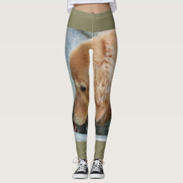 Guldfångare som dricker utomhus fontän leggings