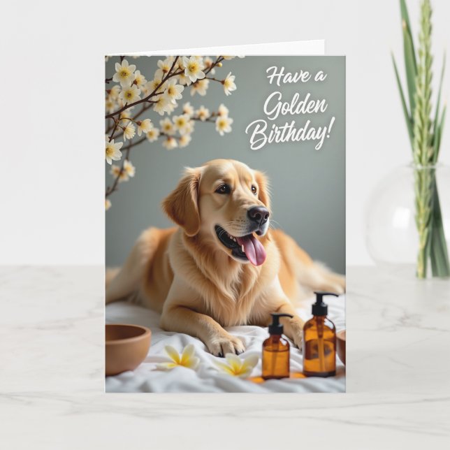 Guldfärgad hund födelsedagskort kort (Framsida)