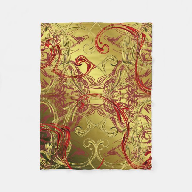 guldfärgad, röd och svart glansig färgad fleecefilt (Framsidan)