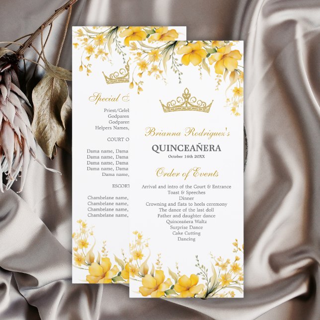 Guldfärgad Tiara Blommig Quinceañera Program (Skapare uppladdad)