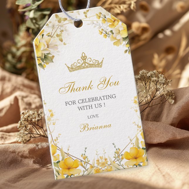 Guldfärgad Tiara Blommig Quinceañera Tack Presentetikett (Skapare uppladdad)