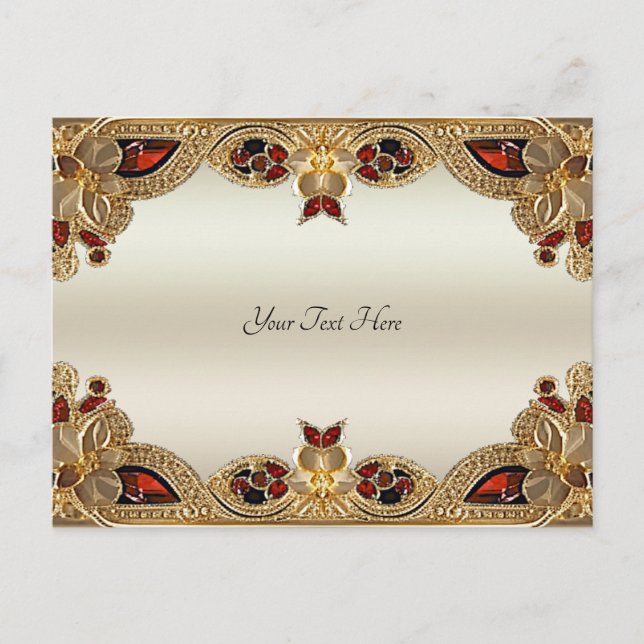 Guldfärgade blommor röd ädelsten vykort (Framsida)