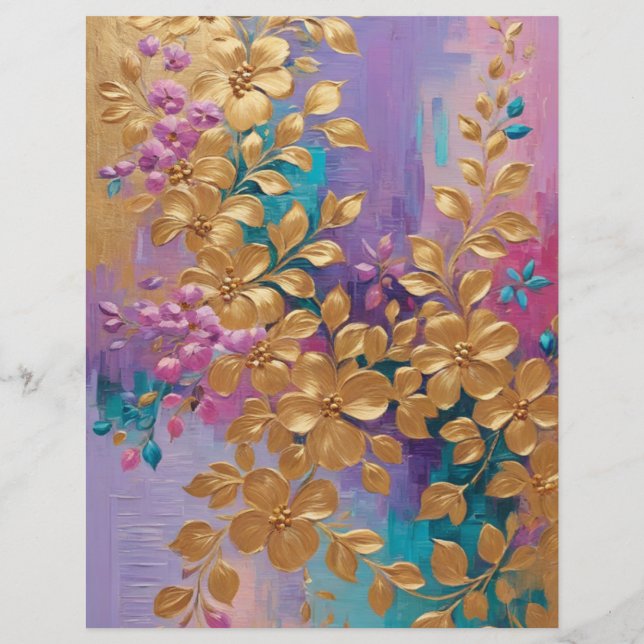 Guldfärgade blommor Scrapbookpapper (Baksida)