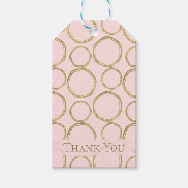 Guldfärgade cirklar och rosafärgade modernt trendi presentetikett (Framsidan)