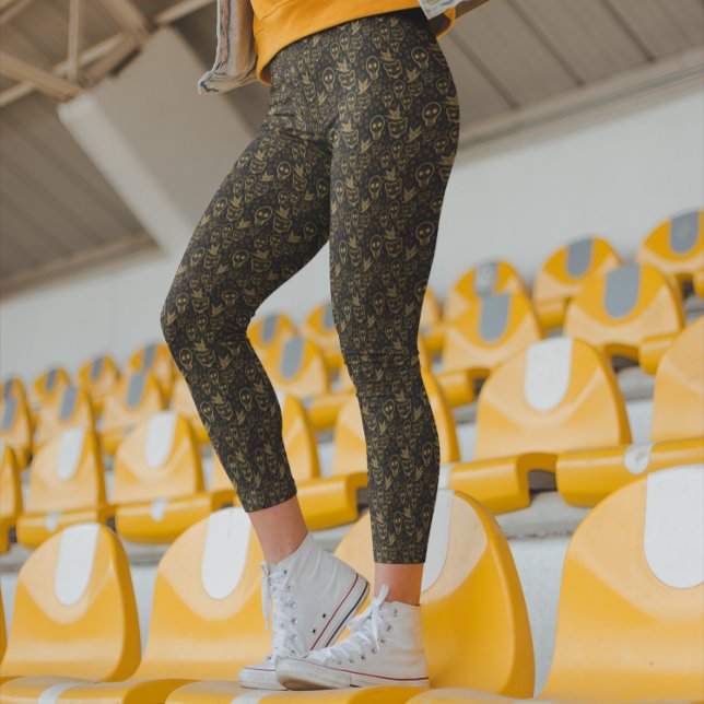 Guldfärgade Dag Des Döda Sockerkallar Svart  Leggings (Skapare uppladdad)