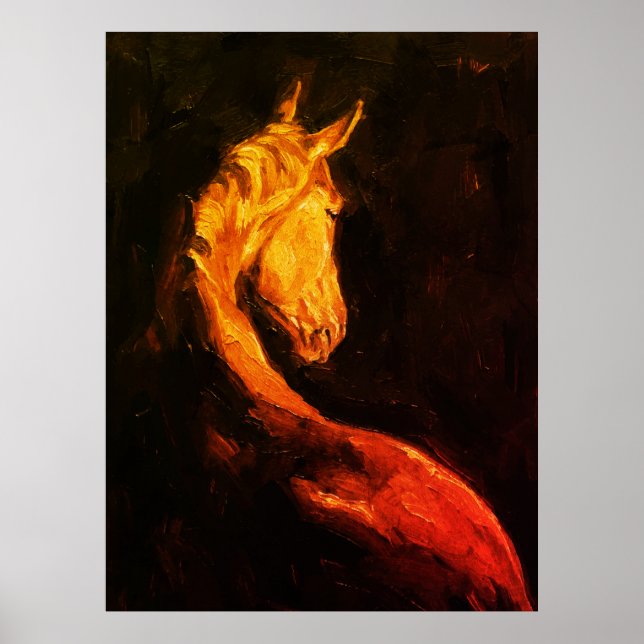 Guldfärgade häst oljemålning – Mörkt expressivt dj Poster (Framsidan)