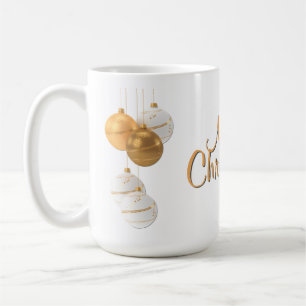 Guldfärgade och vita julgranskulor med egen text kaffemugg