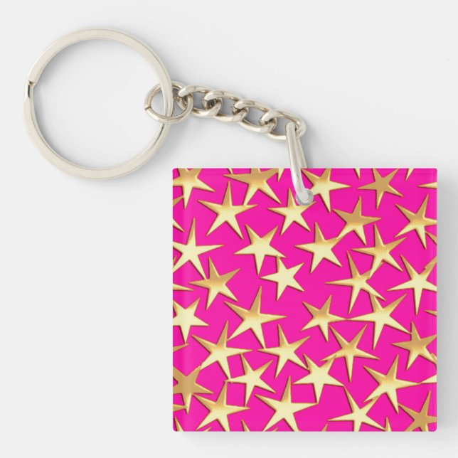 Guldfärgade stjärnor på fuchsia rosa (Framsidan)