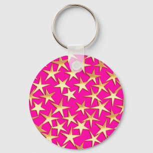 Guldfärgade stjärnor på fuchsia rosa nyckelring