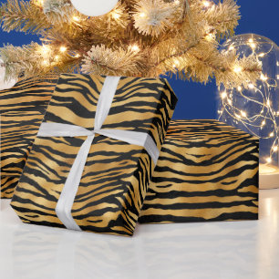 Guldfärgade tigerremsor   Djärvt vilda djurmönster Presentpapper