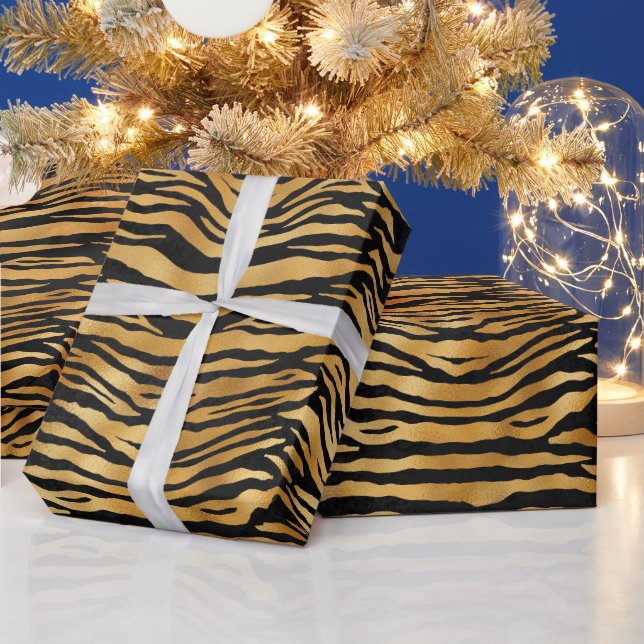 Guldfärgade tigerremsor | Djärvt vilda djurmönster Presentpapper (Helgdagar)