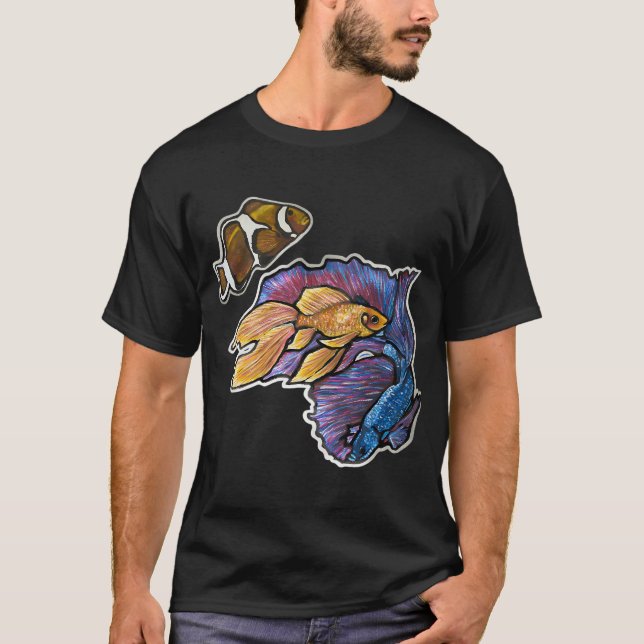 Guldfisk, Halvmåne Betta Fish, Clownfisk 1 T Shirt (Framsida)