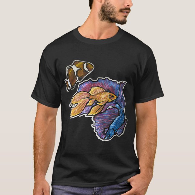 Guldfisk, Halvmåne Betta Fish, Clownfisk 2 T Shirt (Framsida)