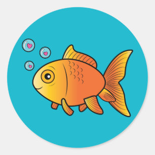Guldfisk med hjärtbubblor runt klistermärke