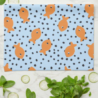 Guldfiskdesign Orange och Blå Kökshandduk