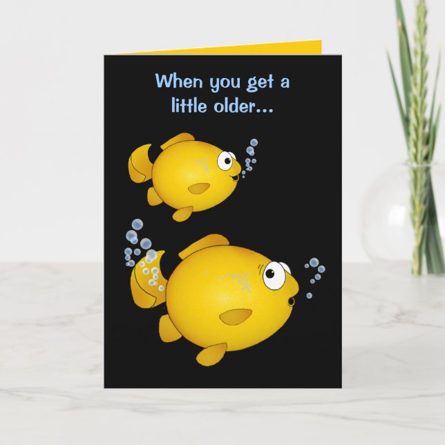 Guldfiskens födelsedag "över backe". kort (Framsida)