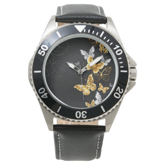 Guldfjärilar och vita fjärilar armbandsur (Framsida)