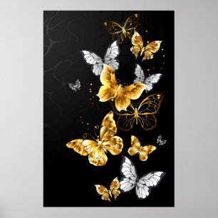 Guldfjärilar och vita fjärilar poster