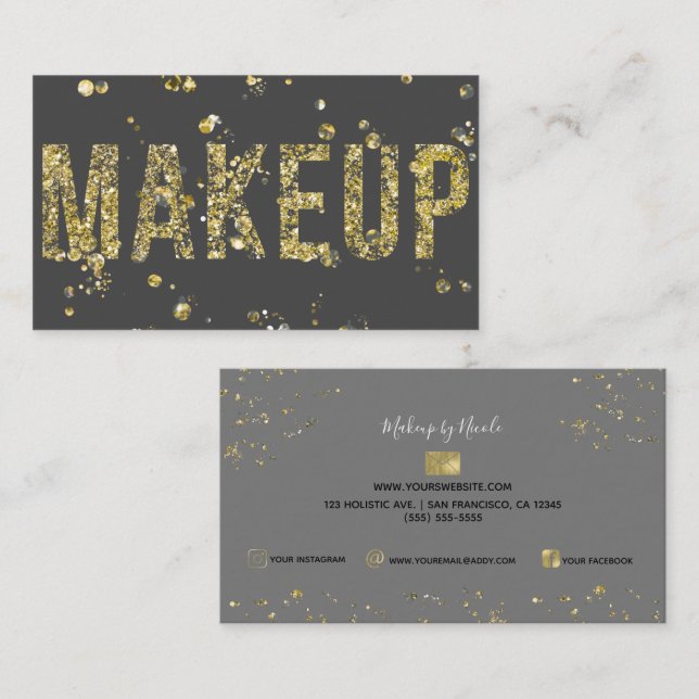 Guldflagor Glitter Glam Minimal Skönhet Smink Visitkort (Fram/baksida)