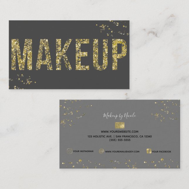 Guldflagor Glitter Glam Minimal Skönhet Smink Visitkort (Fram/baksida)