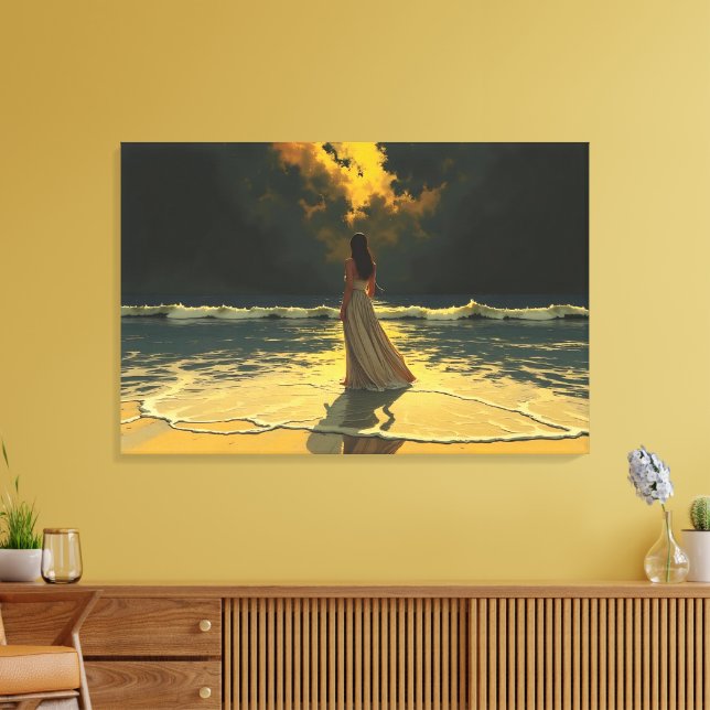 Guldflod av Ensamhet | Celestiala Tidvatten Canvastryck (Insitu (Vardagsrum))