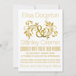 Guldfolie ampersand och rulla löv blommigt bröllop inbjudningar