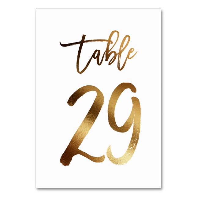Guldfolie chic bröllop bordsnummer | Bord 29 (Framsidan)