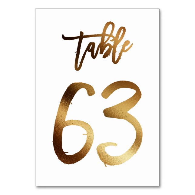 Guldfolie chic bröllop bordsnummer | Bord 63 (Framsidan)